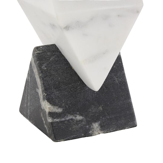 9.5" Black & White Geometric Stacked Pyramid Marble Sculpture with Diamond Center